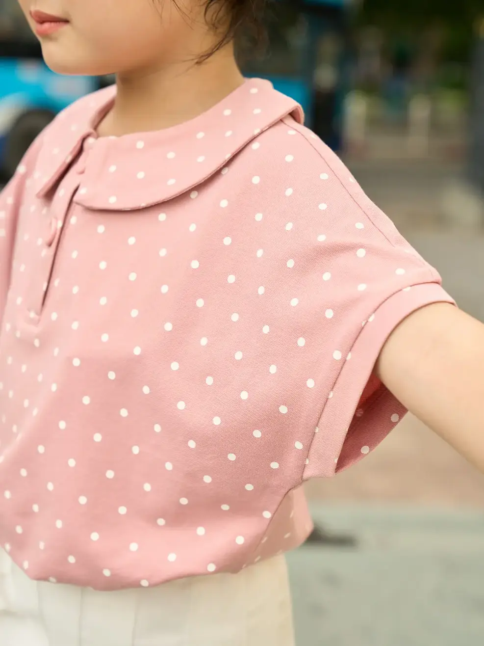 Áo polo trẻ em mắt chim chấm bi cổ sen - Hồng - 2