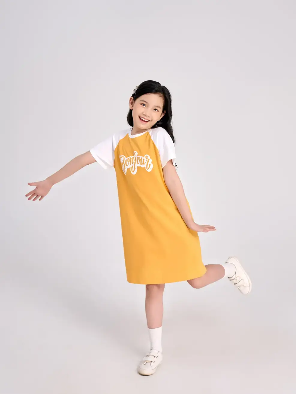 Váy trẻ em phối tay Raglan - Vàng - 14