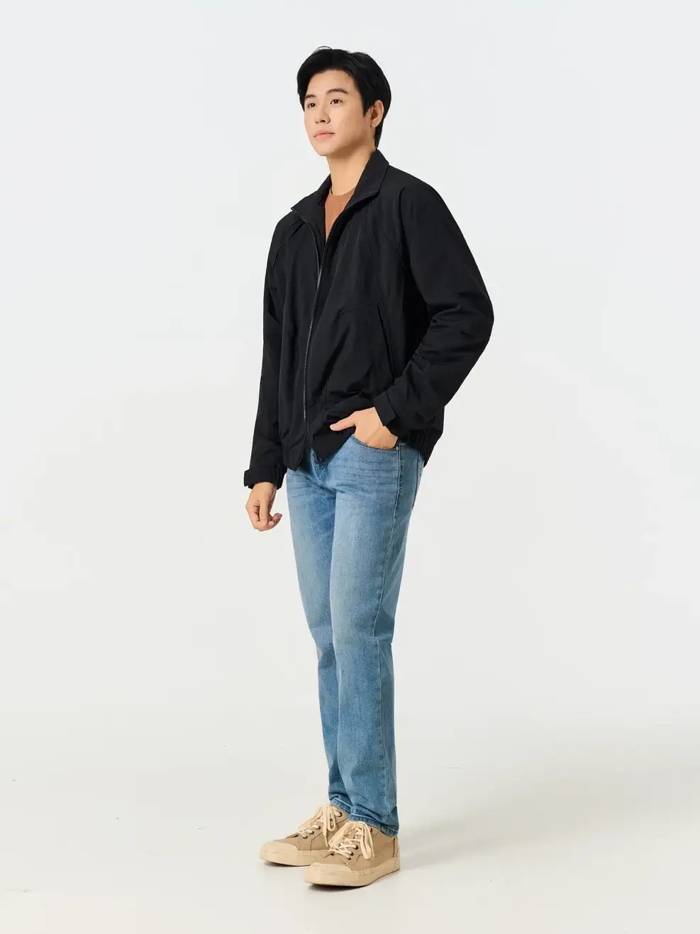 Áo Khoác Gió nam cổ dựng kiểu - ĐEN 002 - M
