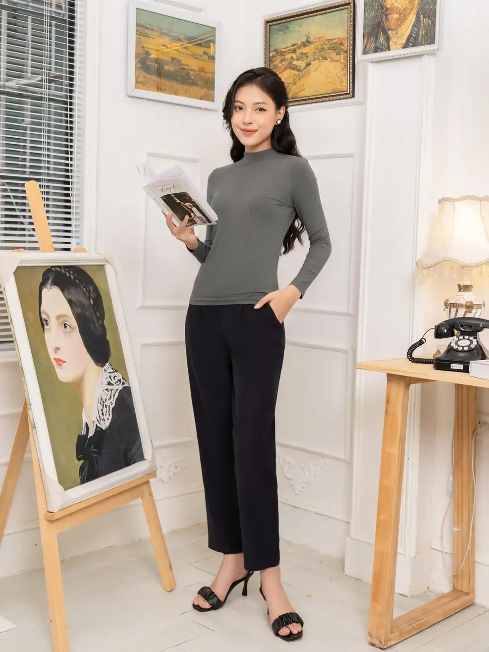 Áo thu đông nữ ôm cúc tay - Tàn Trung - M