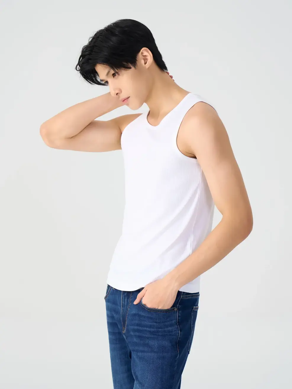 Ba Lỗ Nam Rib Cổ Tròn - Trắng - M