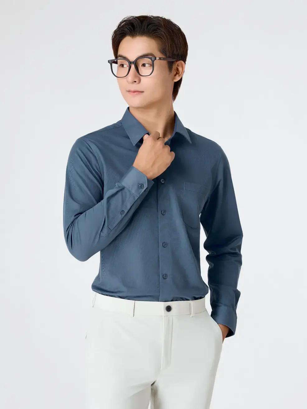 Áo Sơ-mi Nam Dài Tay Knit Túi Ngực - Xanh Ngọc 077 - M