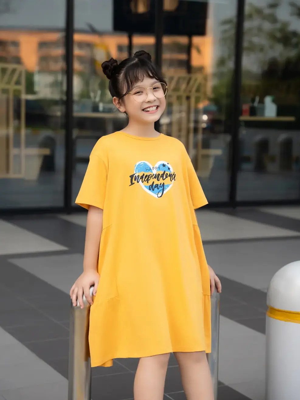 Váy trẻ em nhún tầng trái tim - Vàng - 10