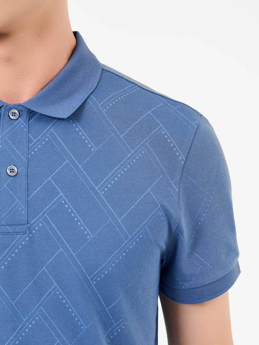 Áo Polo Nam Mắt Chim Hoạ Tiết Tràn Thân - Xanh xám - M