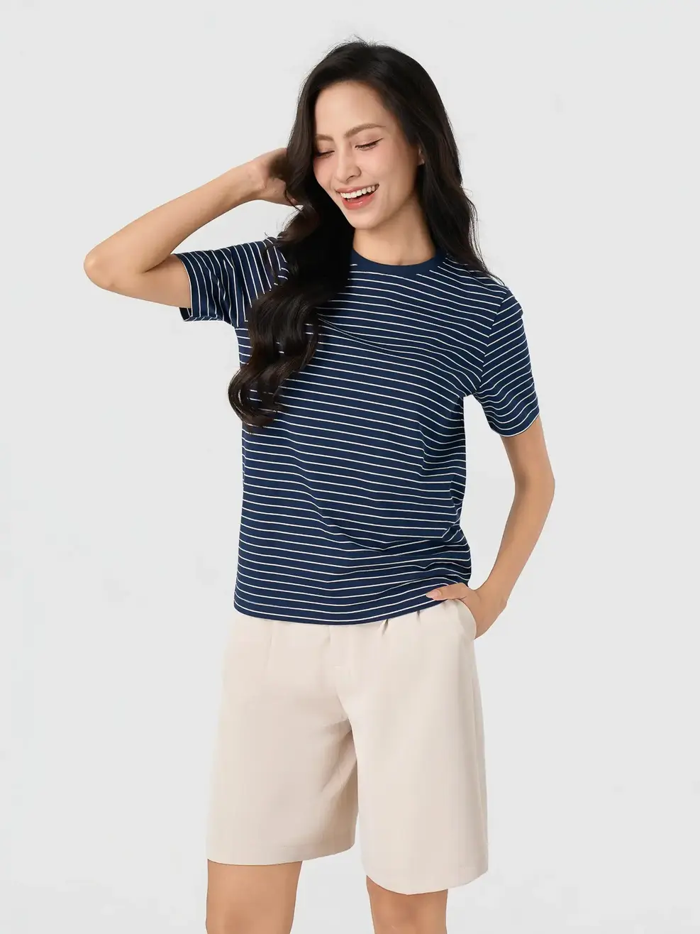 Áo Phông Nữ Regular Kẻ Ngang - Kẻ Tím Than 139 - S