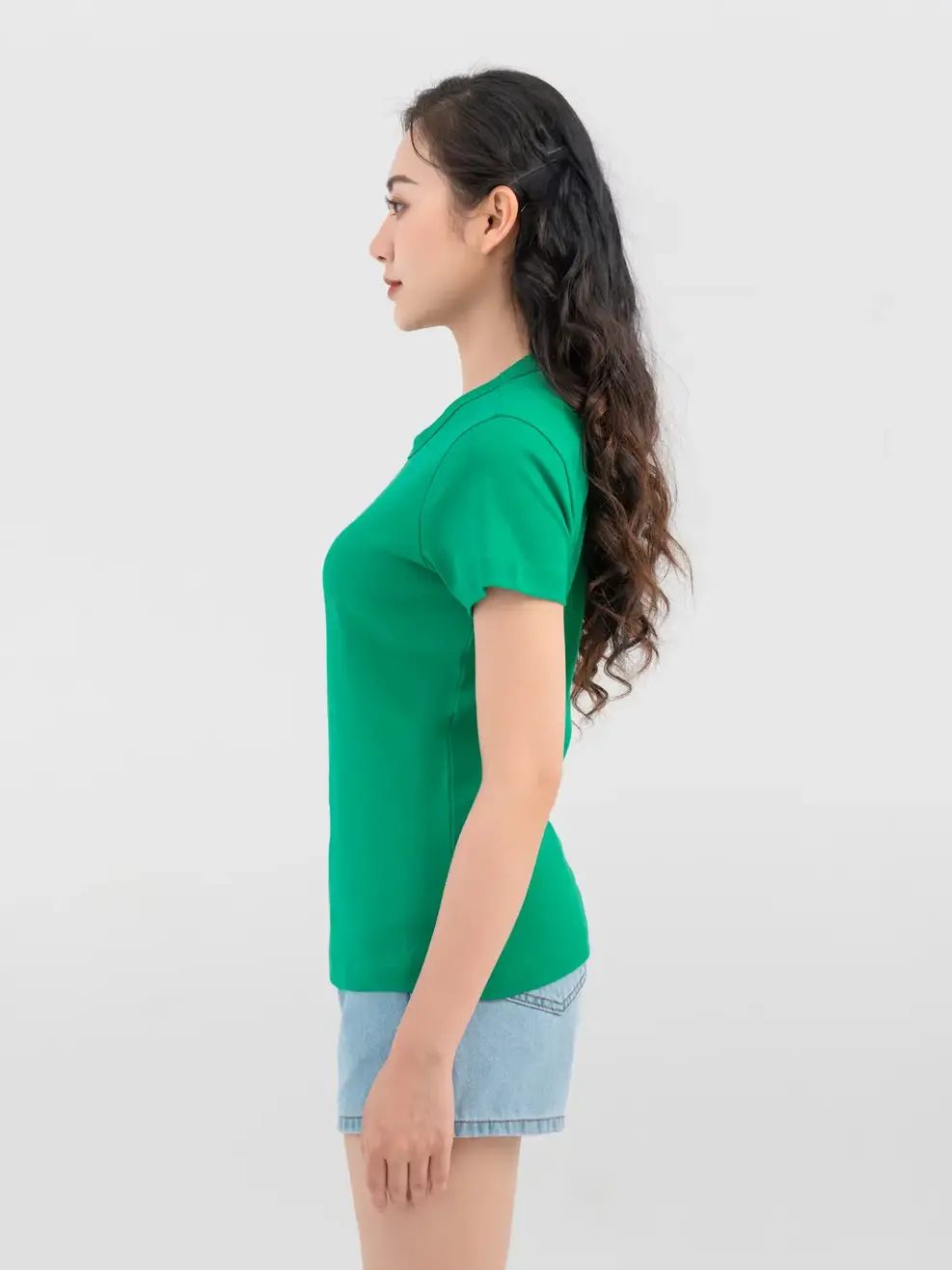 T-shirt Nữ Cơ Bản Cotton Double Face - Xanh Lá - S