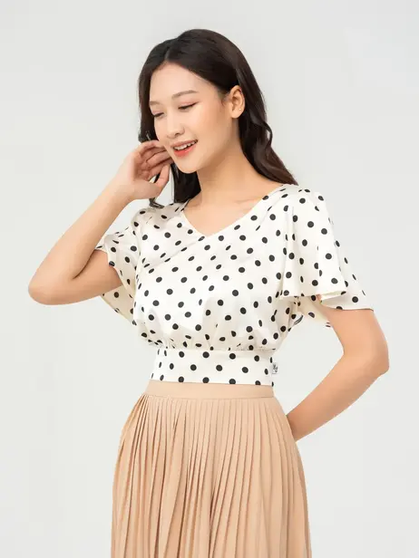 Áo Sơ Mi Tay Ngắn Nữ Croptop Đai Nơ 