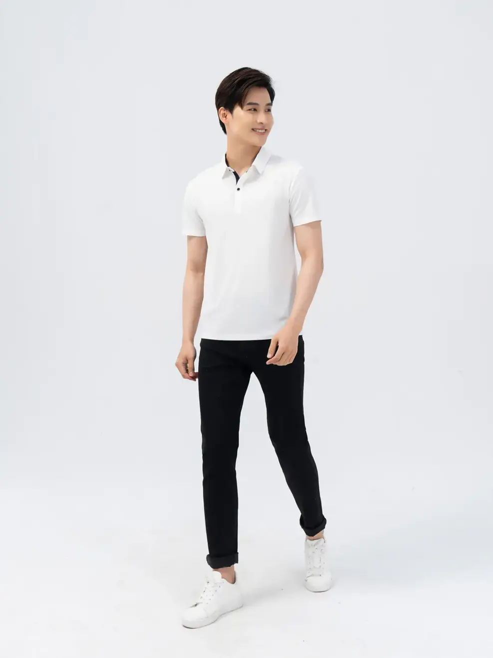 Polo nam phối nẹp 01 - Trắng - M