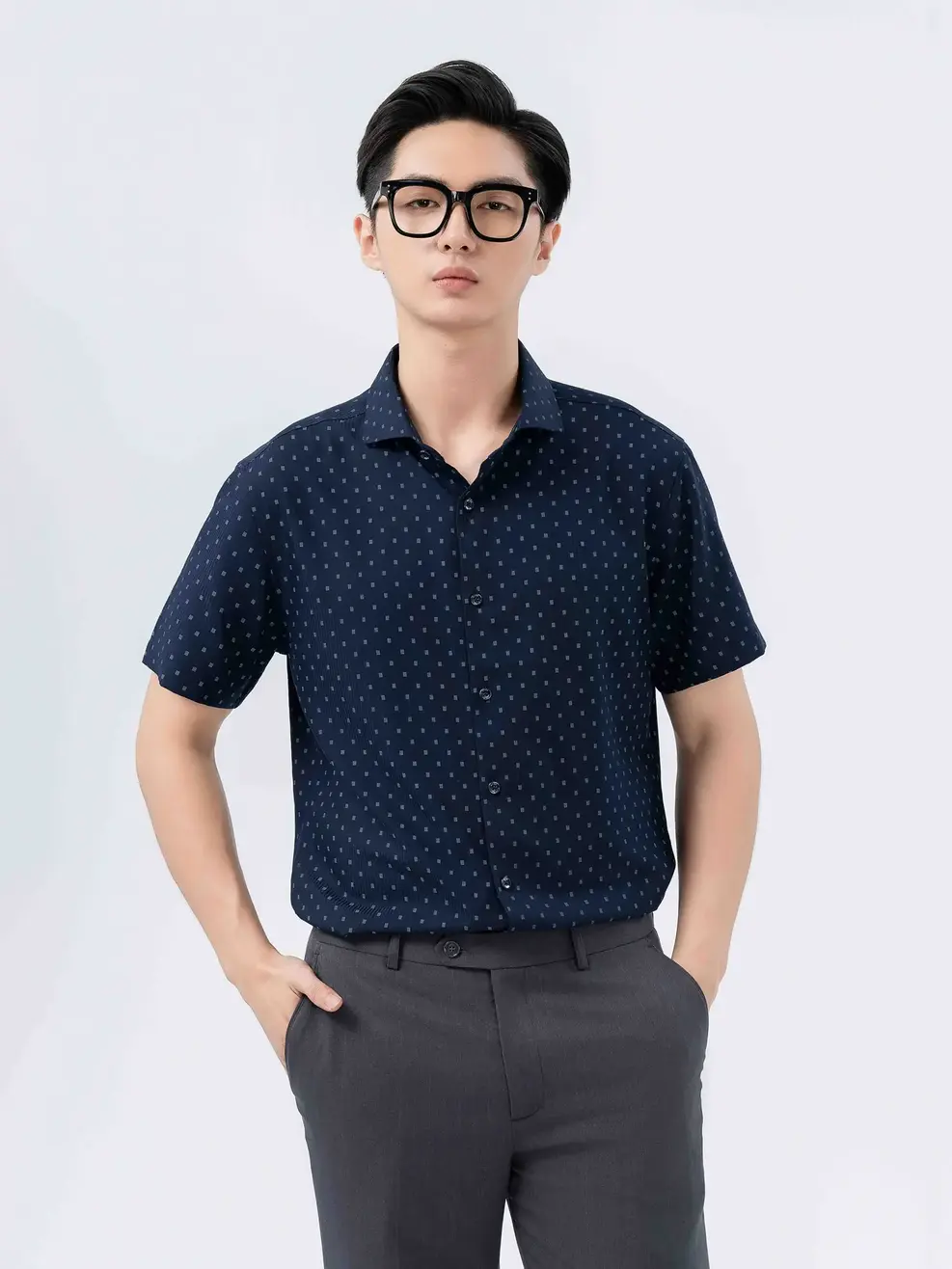 Sơ Mi Nam Cộc Tay Họa Tiết - Tím than - M