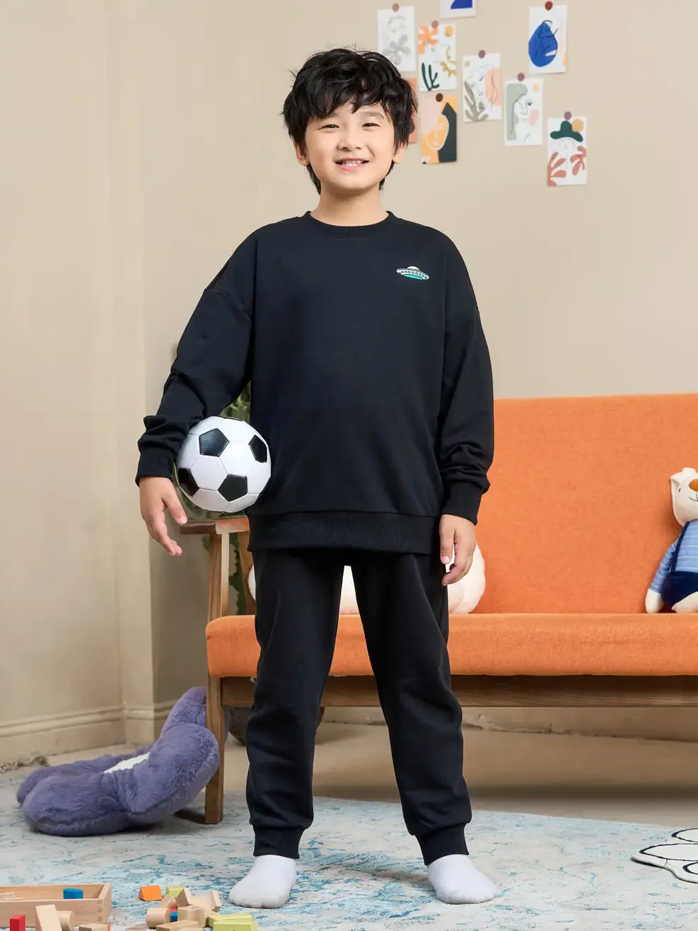 Bộ đồ kid thêu đĩa bay - Đen - 12
