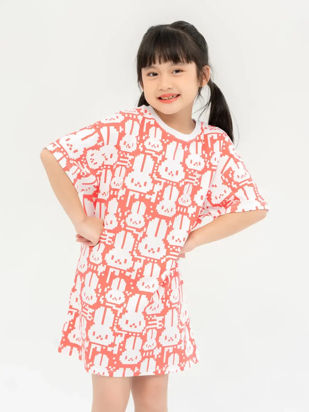 Váy Thun Kid In Tràn Thỏ - Trắng hồng - 2