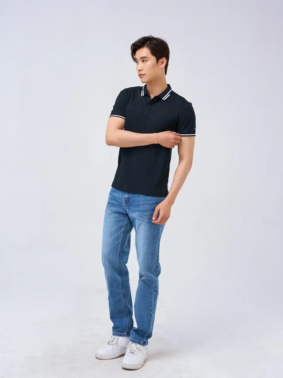 Polo nam café bo kẻ to - Đen - M