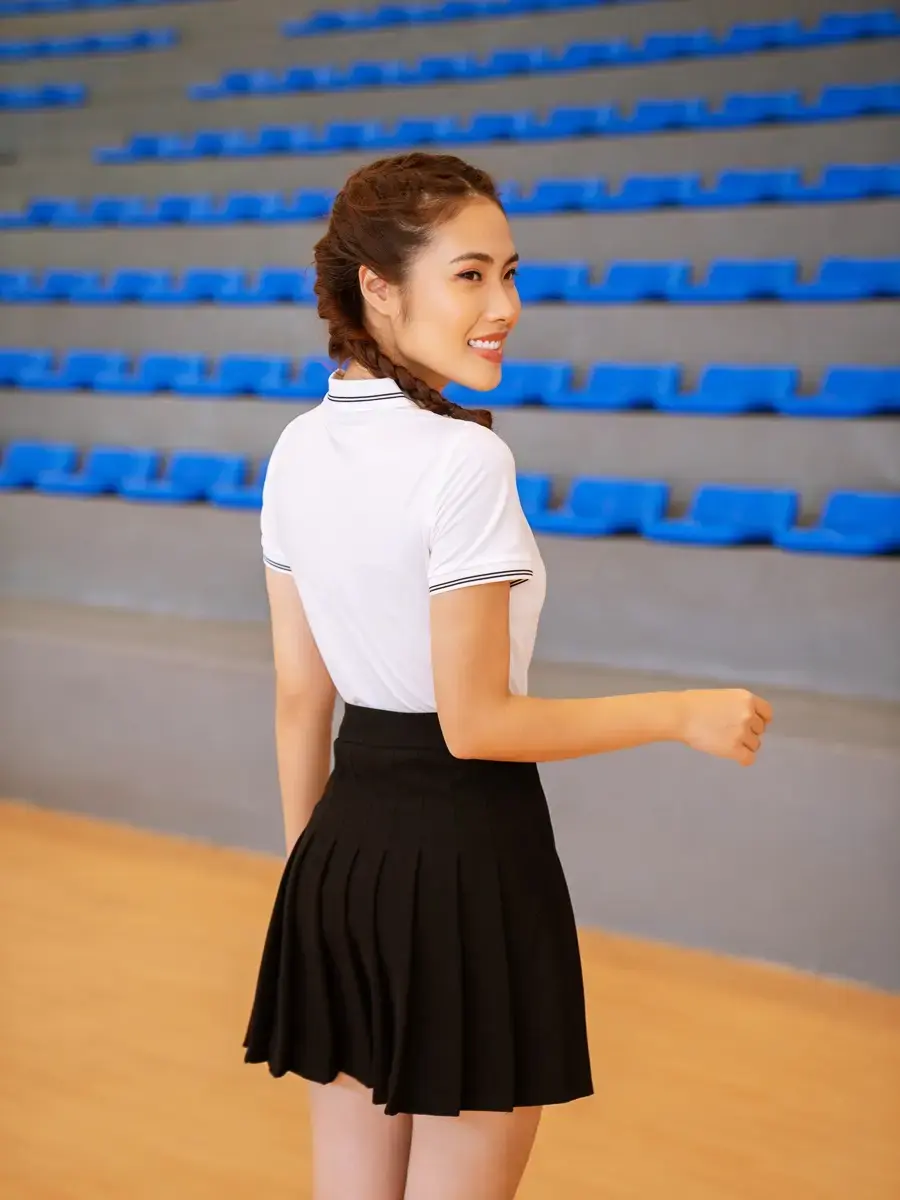 Áo polo nữ mắt chim bo kẻ vạch - Trắng - L