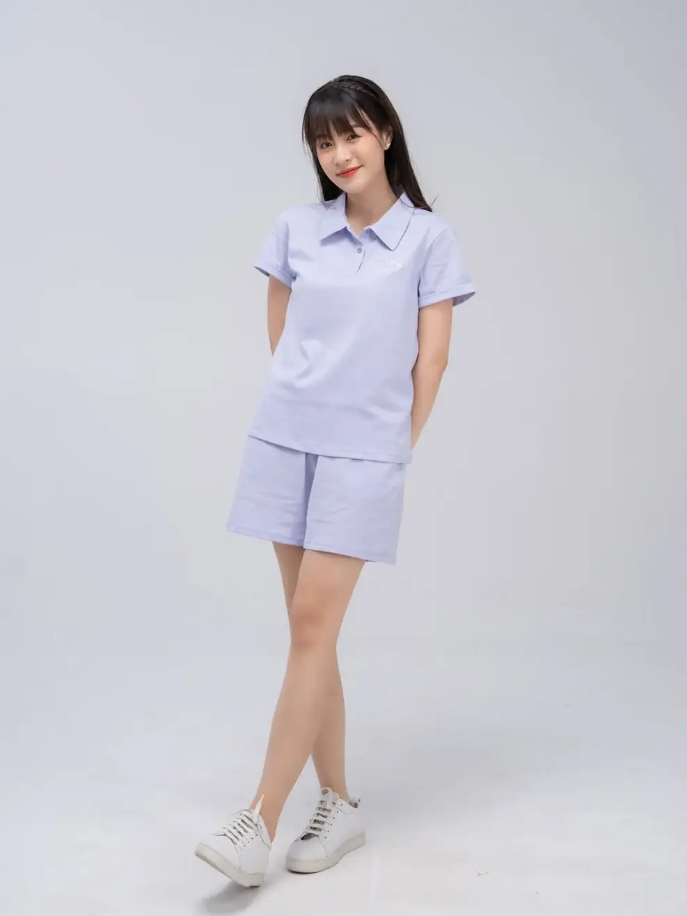 Bộ đồ nữ cổ thêu logo - Tím - M