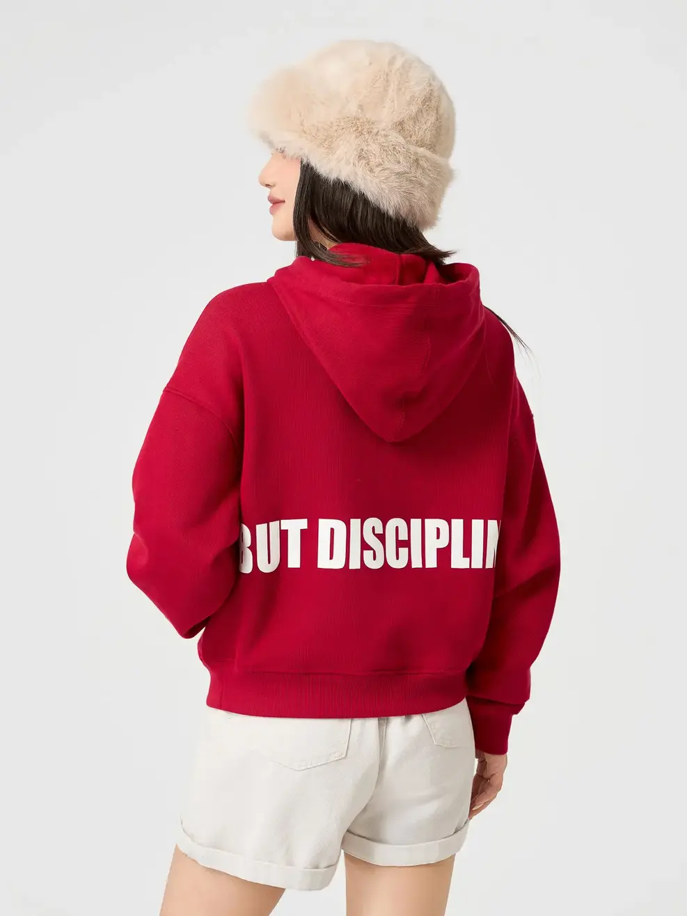 Áo Nỉ Mũ Nữ Nỉ Ép Lông In Chữ - Đỏ 026 - S