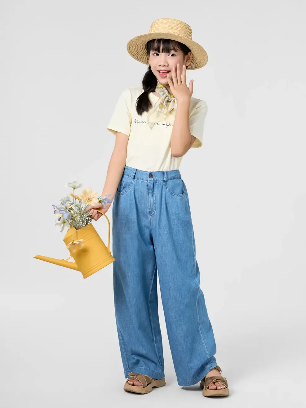 Quần Jeans Kid Nữ Giấy Ống Rộng - Màu chàm 003 - 8-9