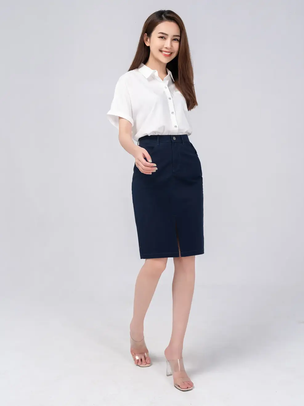 Chân ôm dài khaki xẻ - Tím than - 28