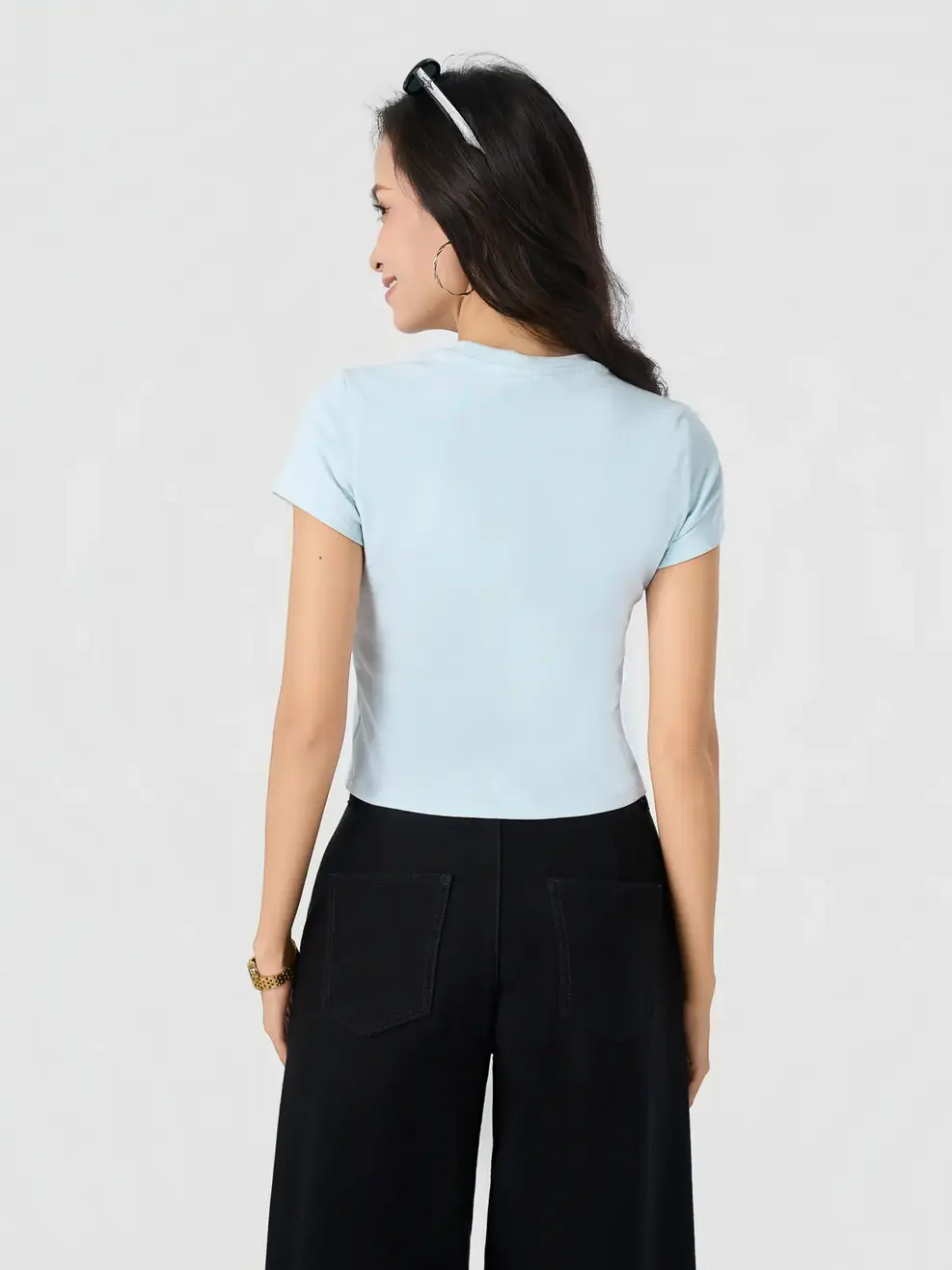 Áo Phông Nữ Slimfit Thun Rib Coton Mềm - Xanh Blue 131 - S