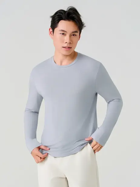 Áo Phông Nam Dài Tay Cổ Tròn Mỏng Nhẹ Giữ Ấm Phom Slimfit Tôn Dáng