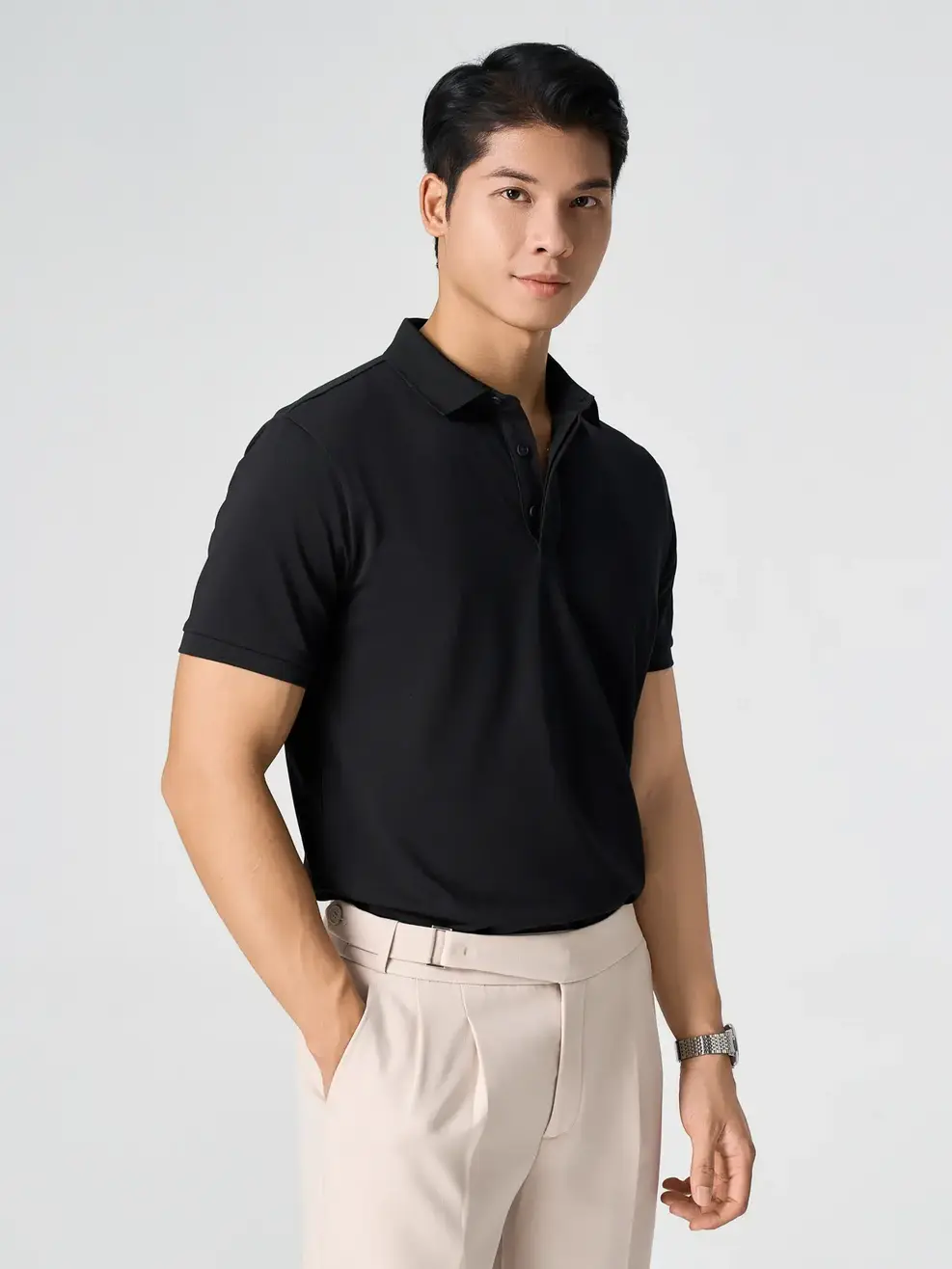 Áo Polo Nẹp Che Cúc - ĐEN 002 - S