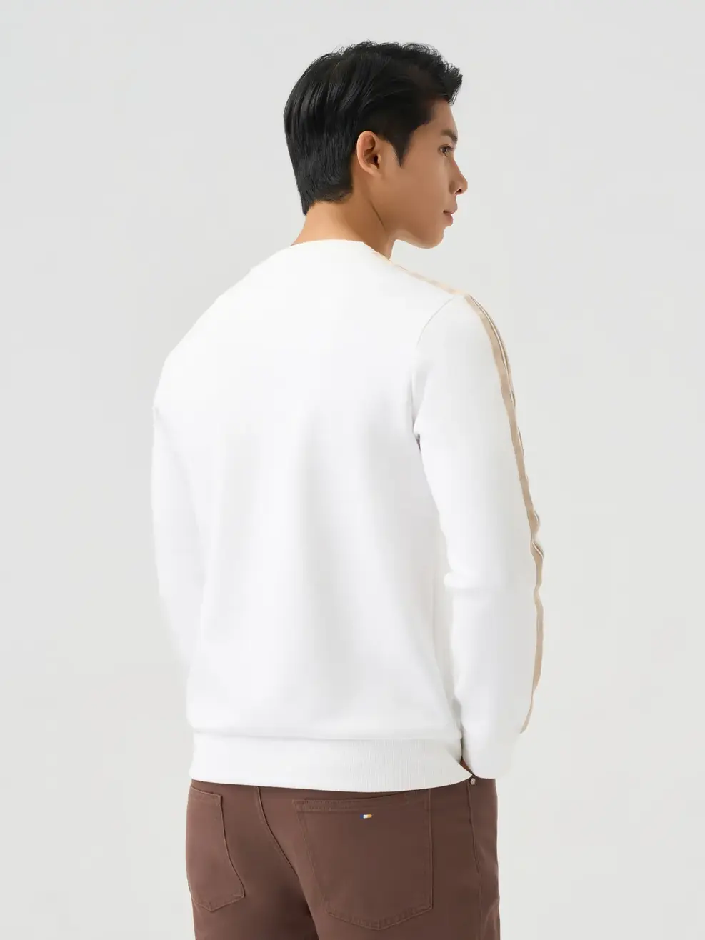 Áo Nỉ Nam Tay Phối Dây Dệt - Trắng 001 - M