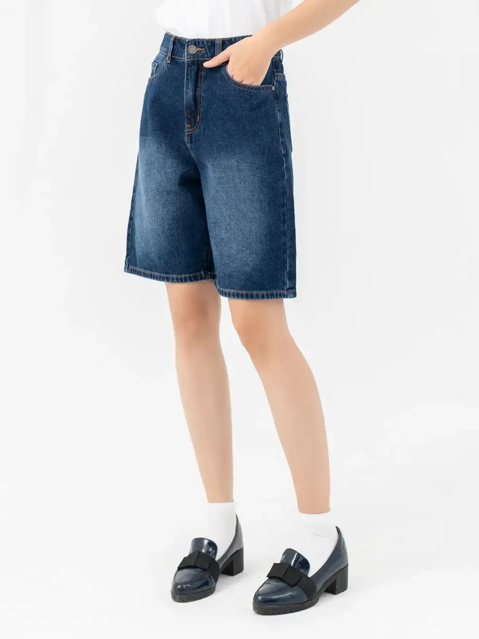 Quần Short Jeans Bermuda Lưng Cao (SJN3052) - Màu chàm 001 - 29