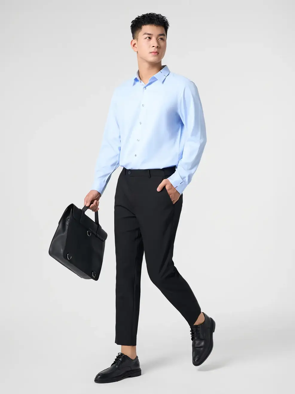 Sơ Mi Dài Tay Nam Nano Thêu Cổ - Xanh nhạt - M