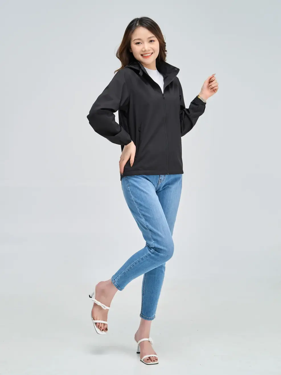 Áo khoác nữ phối lưng - Đen - XL