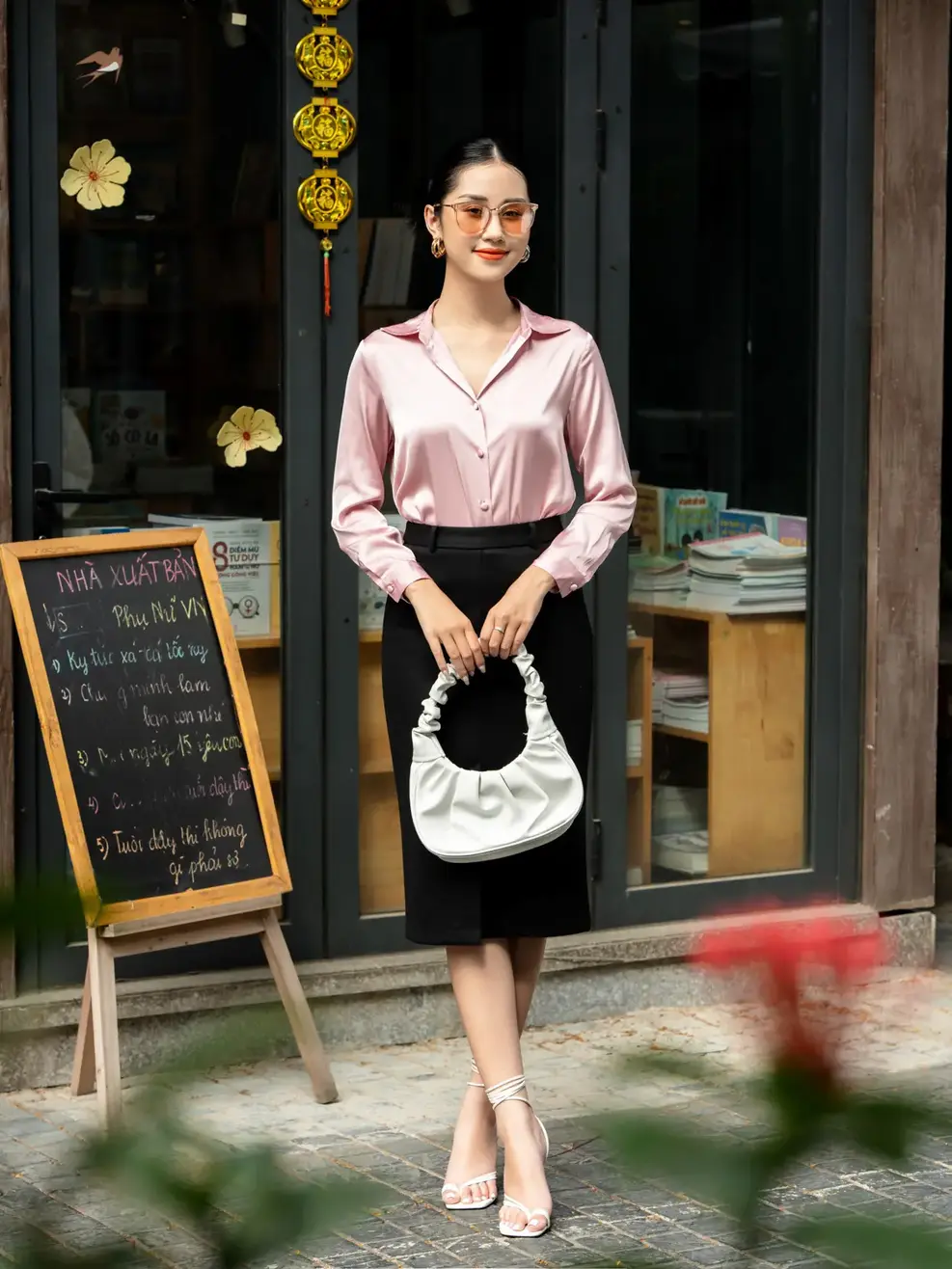 Áo Sơ Mi Tay Dài Nữ Suông Cúc Bọc - Hồng - S
