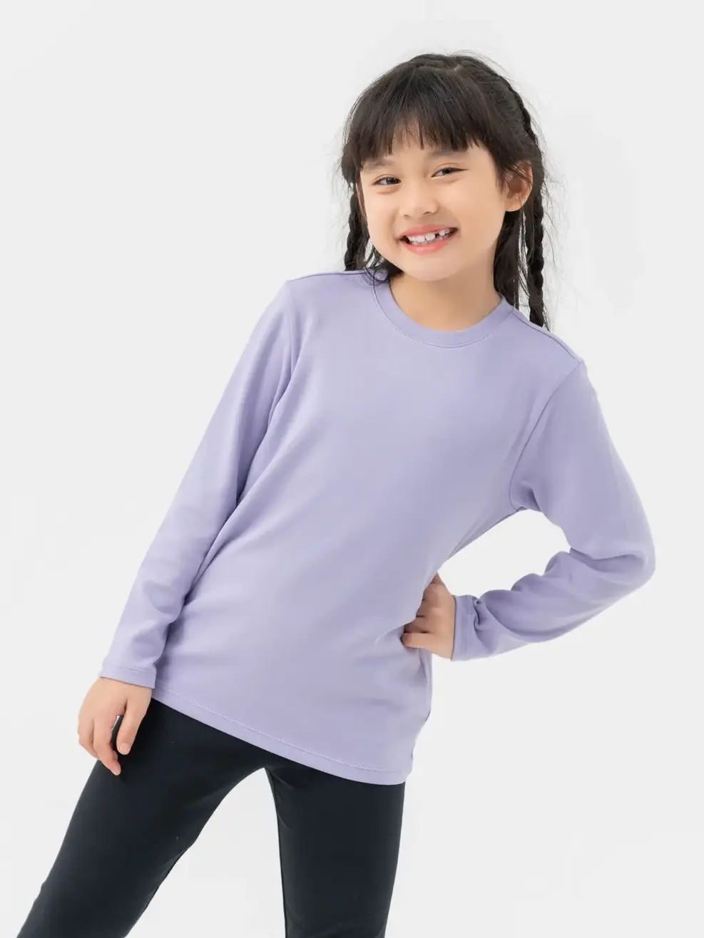 Áo Thun Dài Tay Kid Nhỏ Vải Rib Cổ Tròn - Tím - 2