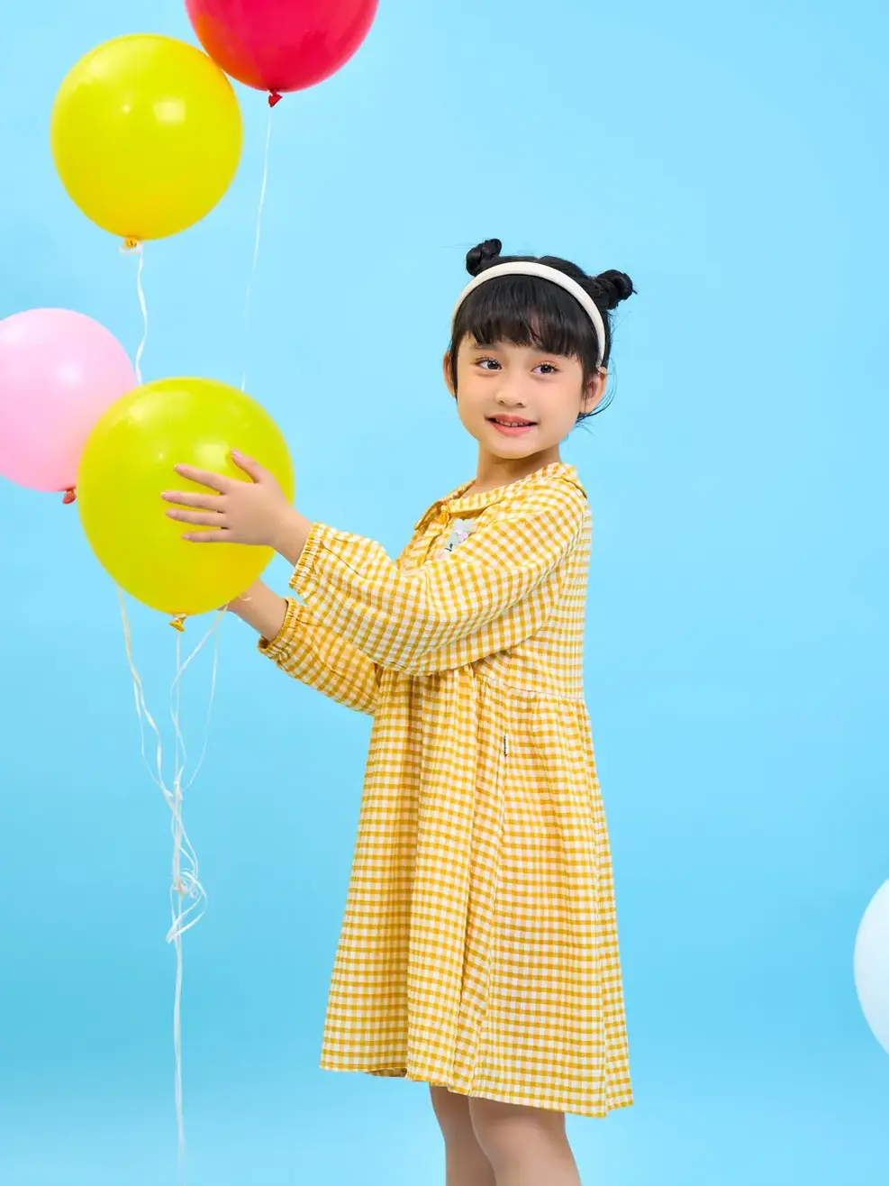 Đầm kid xòe cổ sen - Kẻ vàng - 2
