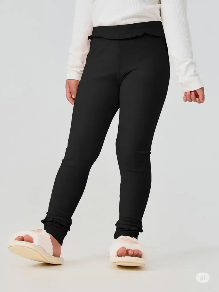Quần Leging Kid Bé Gái Phối Bèo - Đen - 2-3