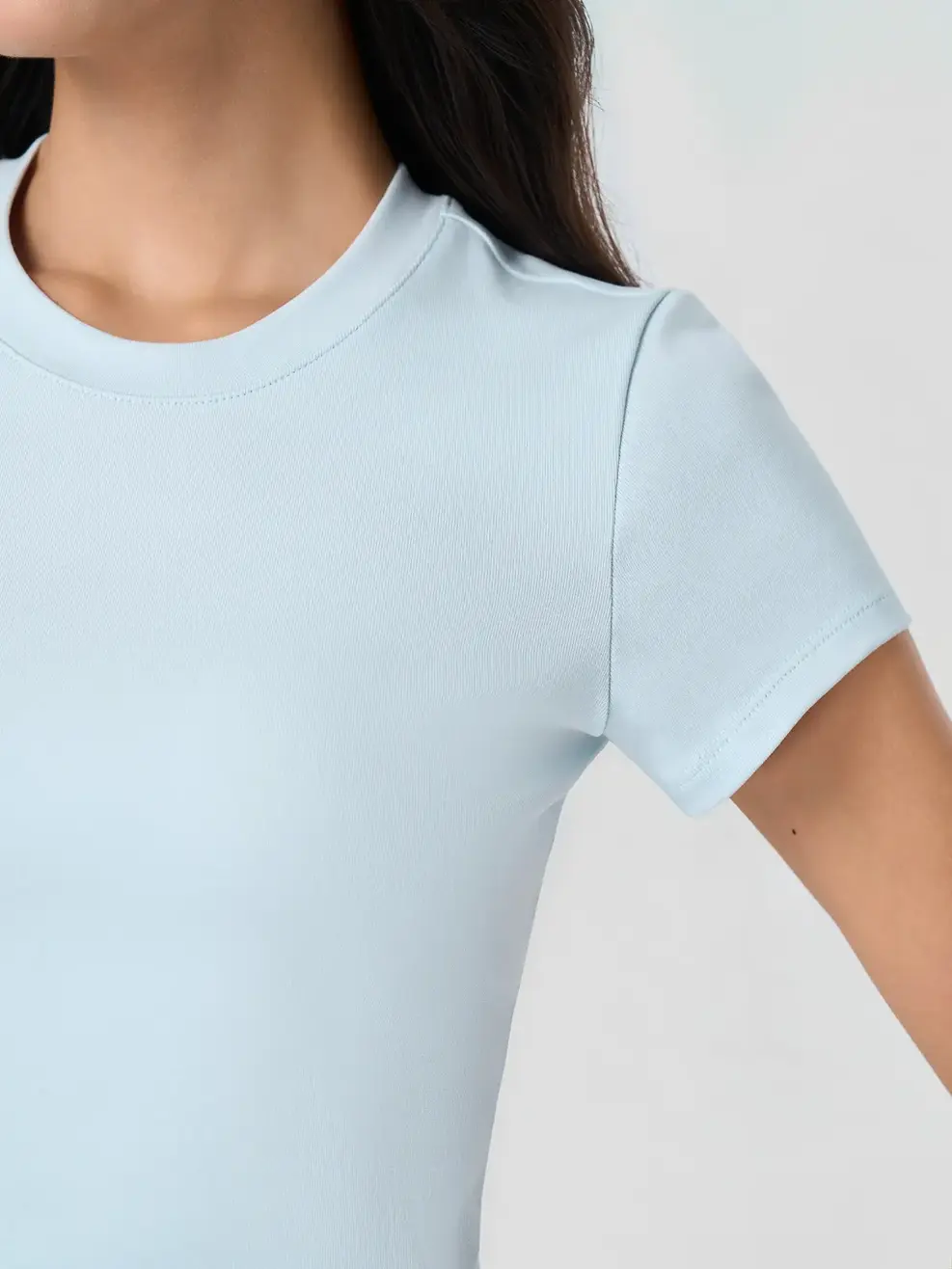 Áo Phông Nữ Slimfit Thun Rib Coton Mềm - Xanh Blue 131 - S