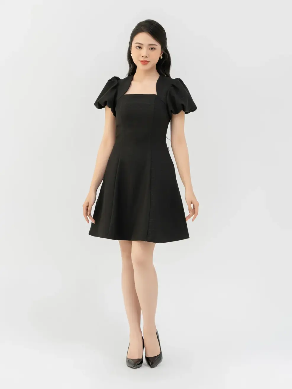 Váy 7 Mành Tay Bồng - Đen - S