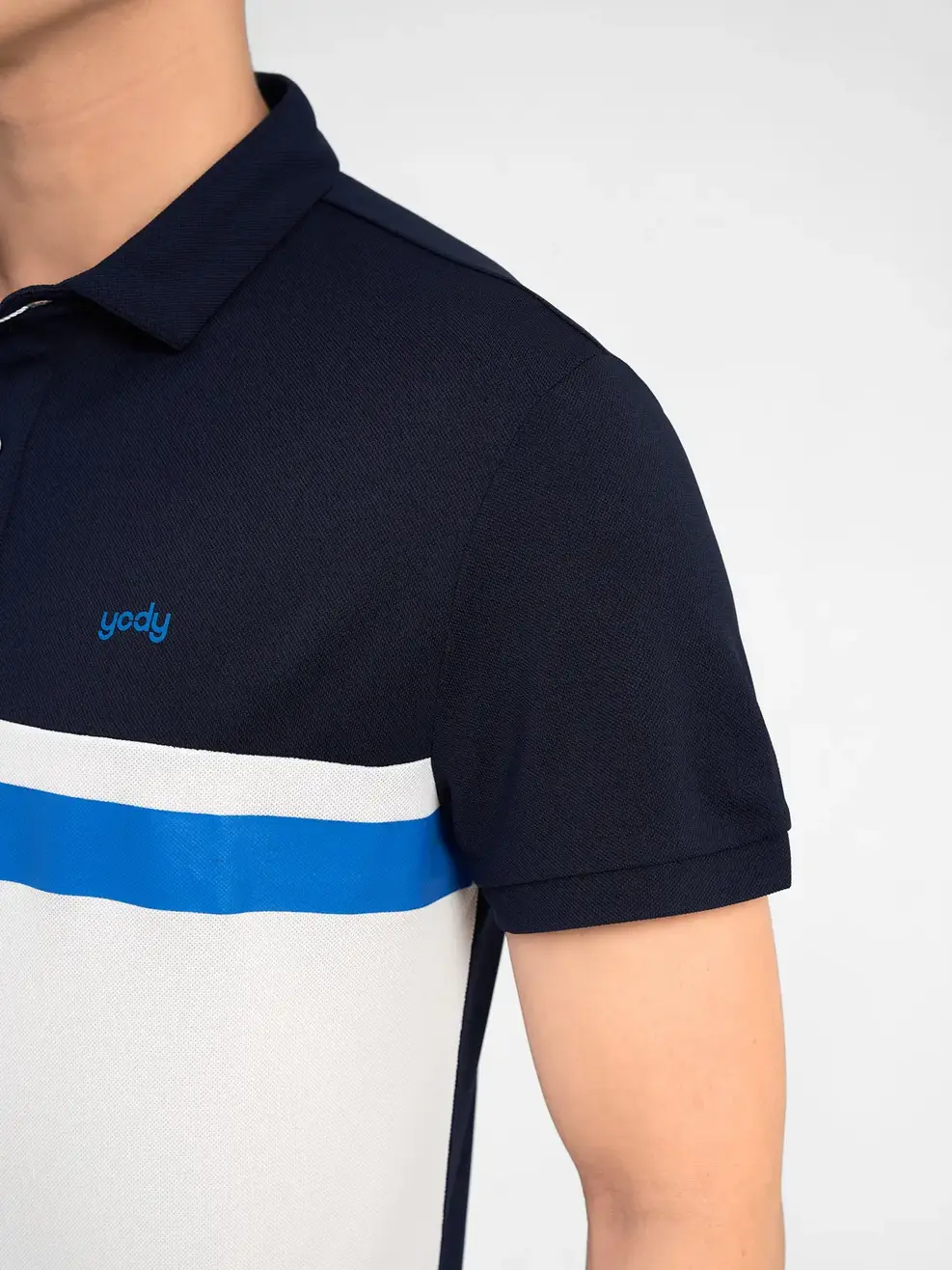 ÁO POLO NAM CAFE BO TRƠN PHỐI MÀU - Trắng phối navy - M