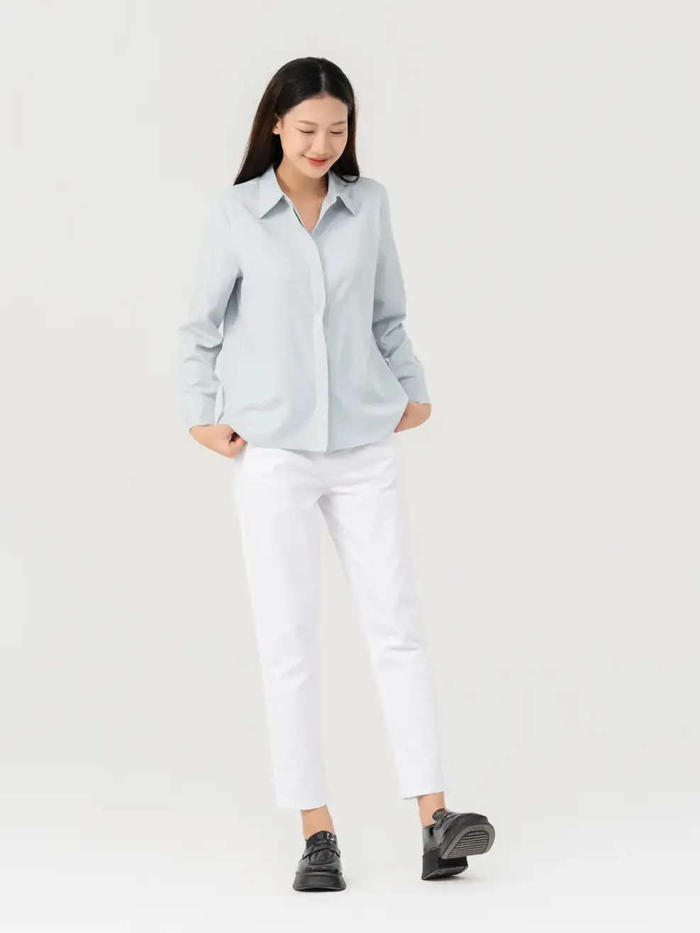 Sơ Mi Dài Tay Nữ Nano Dáng Suông - Xám nhạt - M