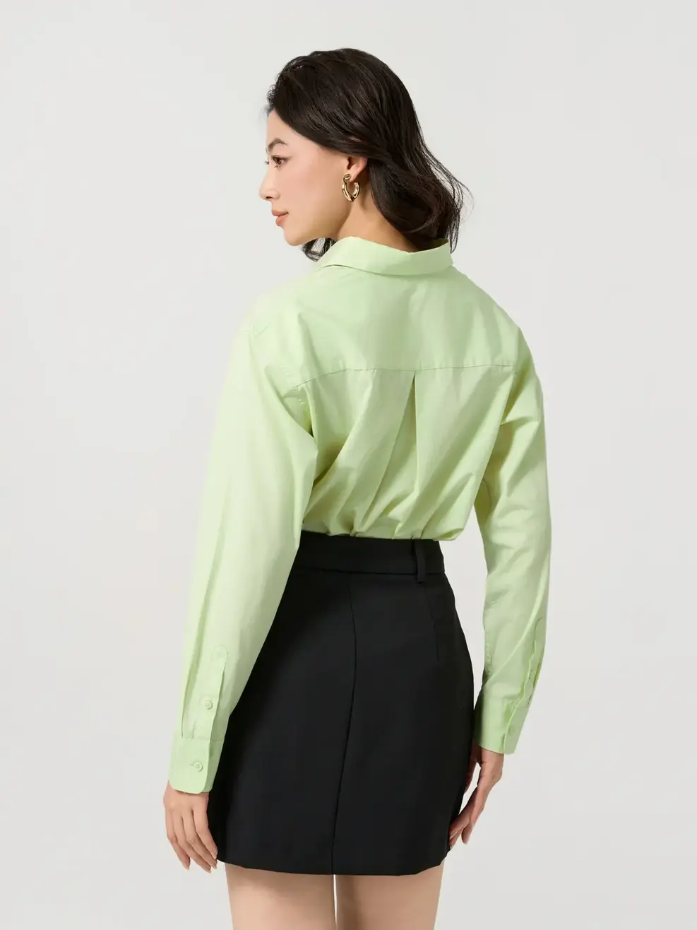 Sơ Mi Dài Tay Nữ Cotton Thô Casual  - Xanh cốm - S