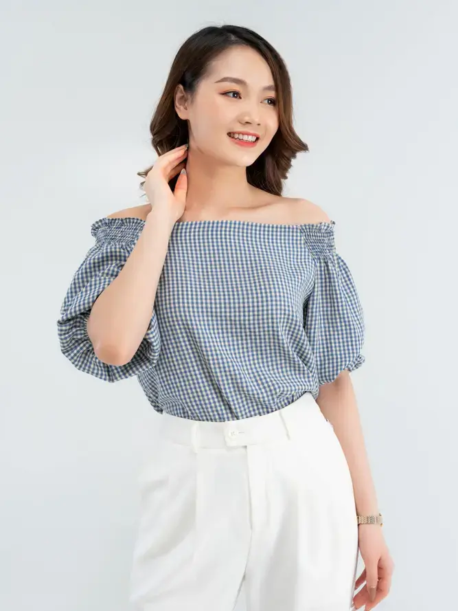 Sơ mi vai trễ tay lỡ - Xanh Biển - S
