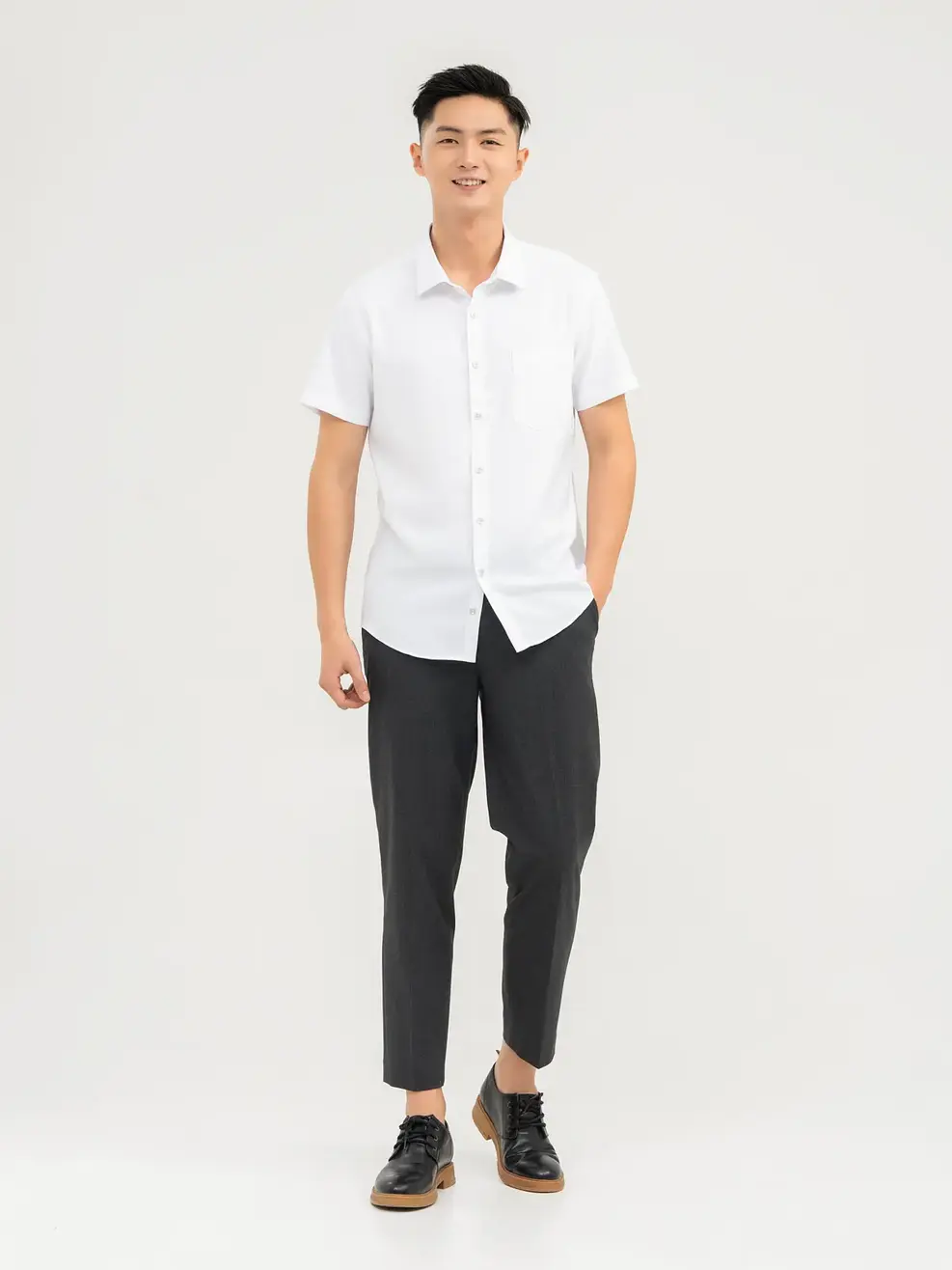 Sơ Mi Cộc Tay Nam Nano Kháng Khuẩn - Trắng - M