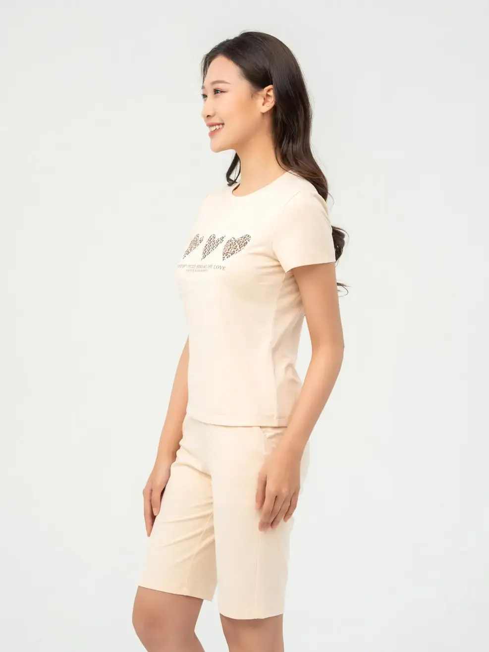 Đồ Bộ Nữ Cotton 95/ In Trái Tim - Be - S