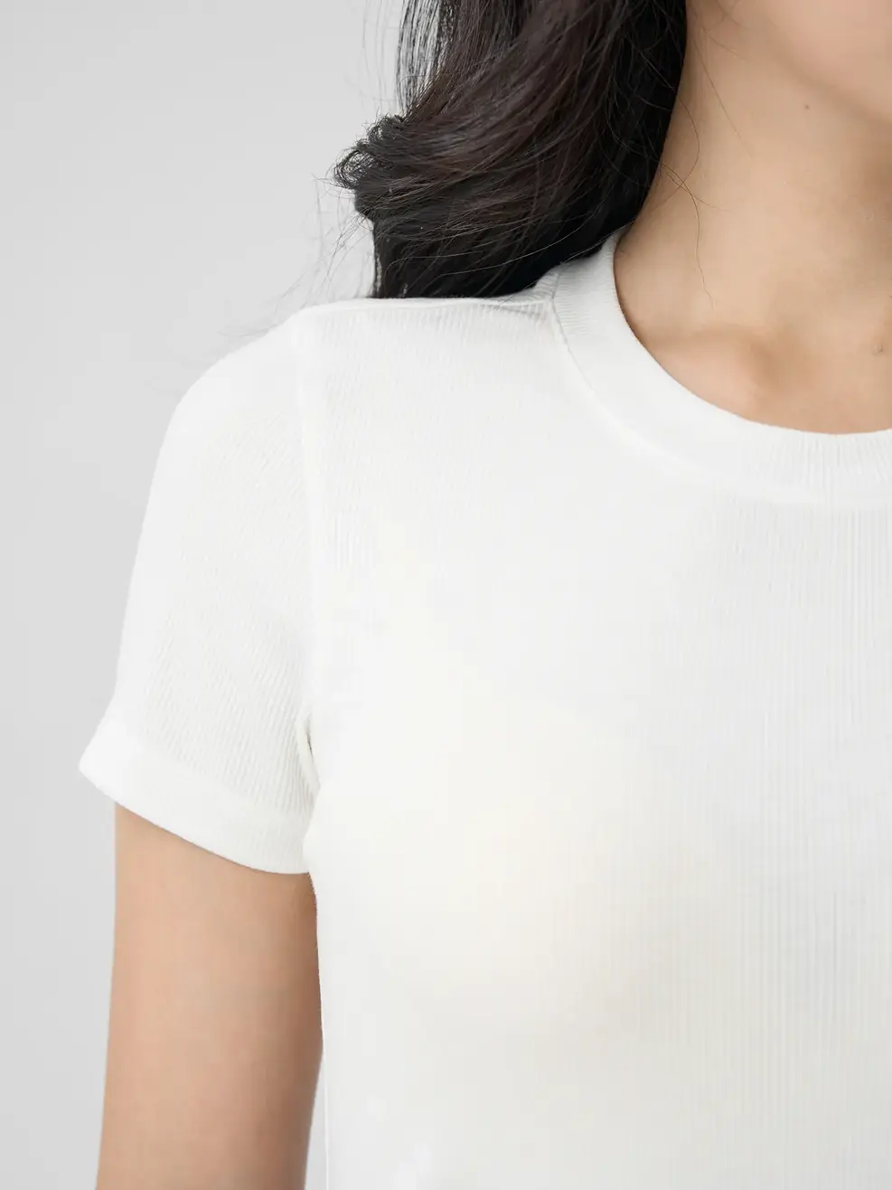 T-shirt Nữ Thun Rib Cơ Bản - Trắng - S