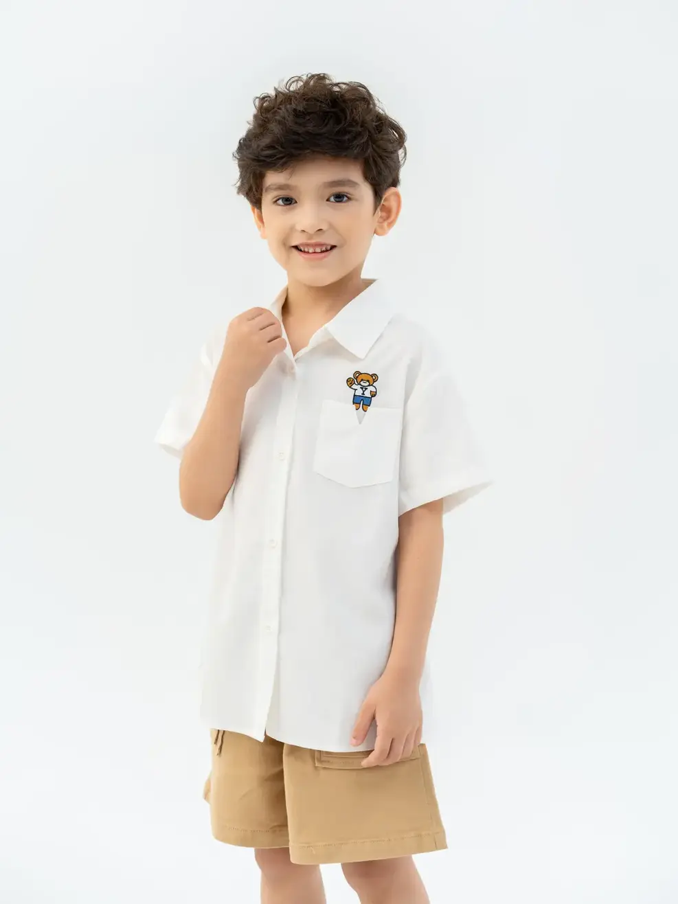 Sơ Mi Trẻ Em Cộc Tay Thêu Gấu - Trắng - 2