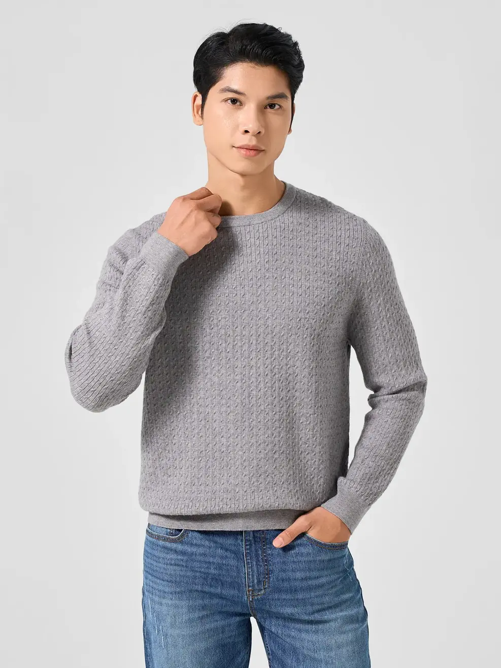 Áo Len Regular Cổ Tròn Vặn Thừng (alm7007) - Xám 026 - M