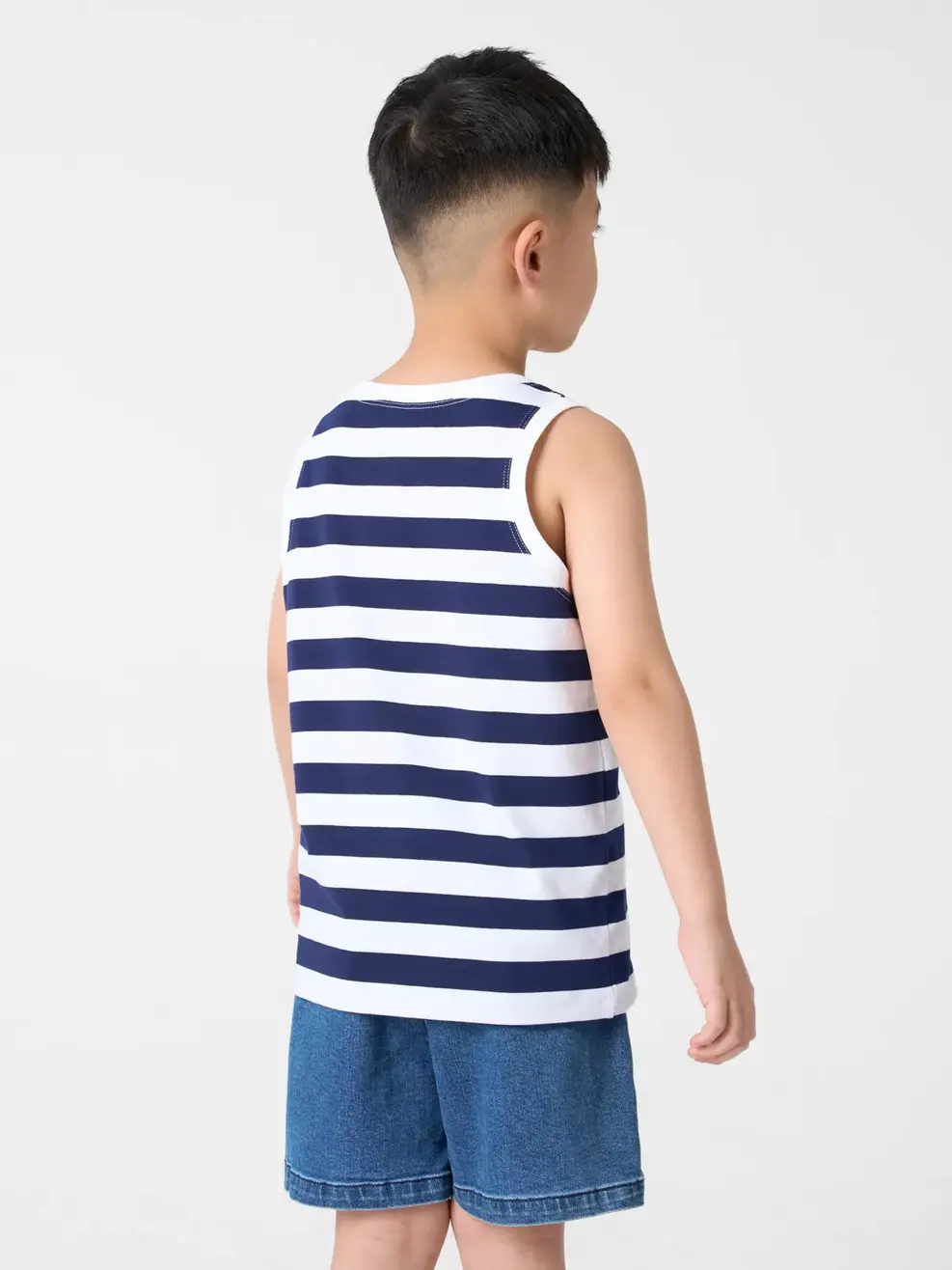 T-shirt Kid Ba Lỗ Dệt Kẻ - Kẻ navy - 2-3