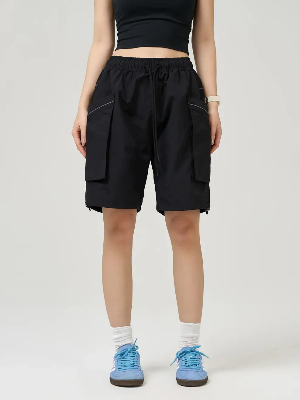 Quần Shorts Gió Lé Túi - Đen 001 - S