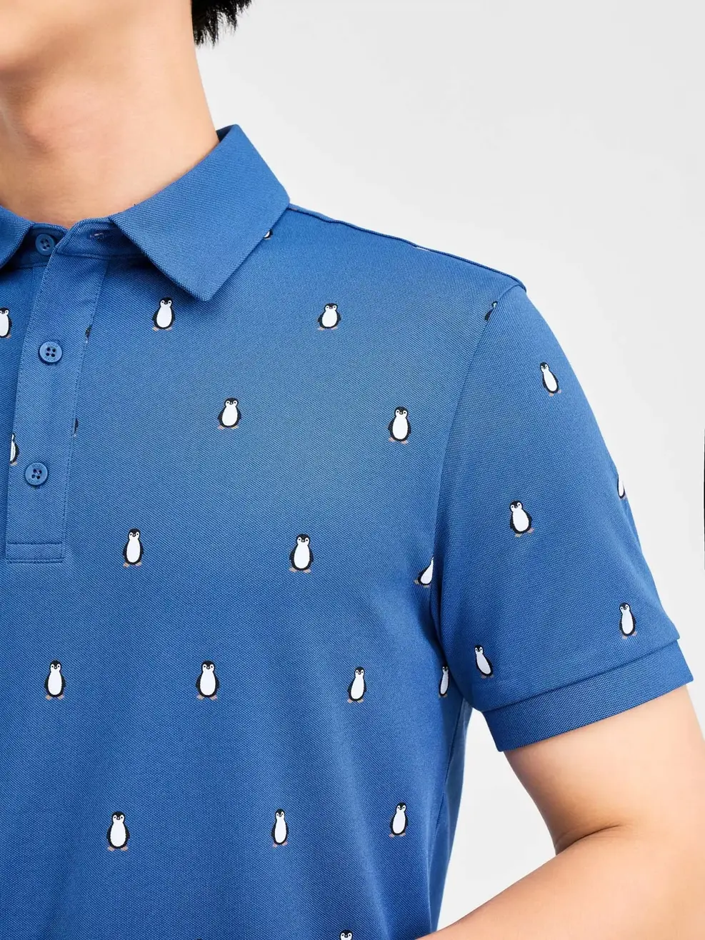 Polo Nam In Chim Cánh Cụt - Xanh Biển - XL