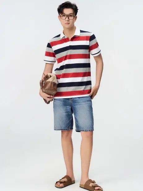Áo Polo Nam Ngắn Tay Regular Kẻ To