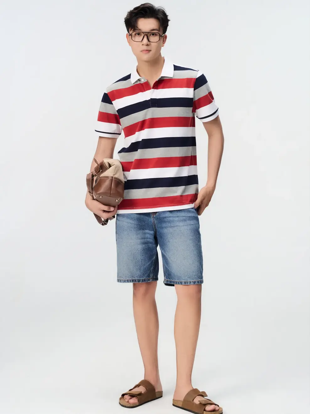 Áo Polo Nam Ngắn Tay Regular Kẻ To - Kẻ Đỏ 037 - M
