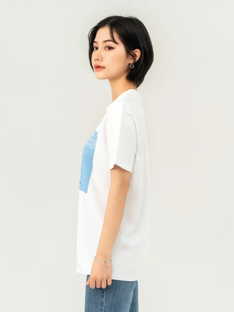 T-shirt Nữ Dáng Rộng In Cá Heo Bột Ngô - Trắng 1 - S