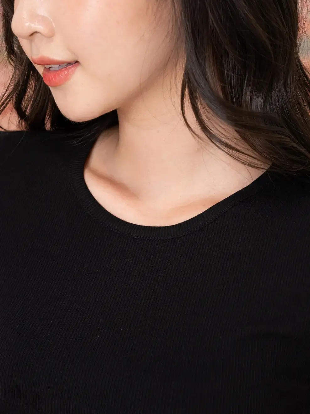 Áo thun rib cổ viền - Đen - L